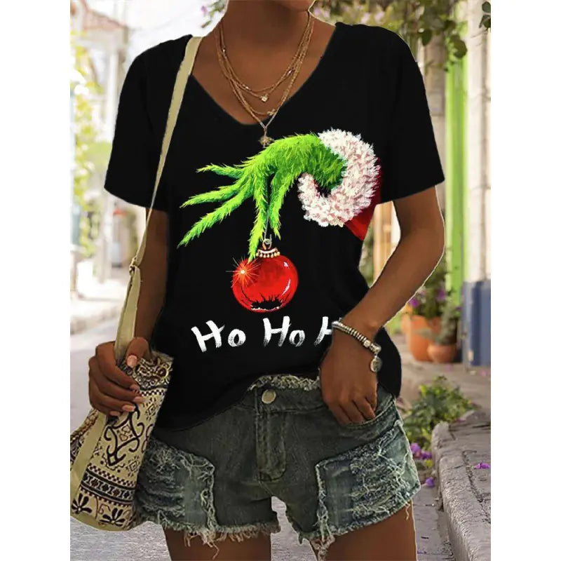 3D Printed Summer V-Neck T-Shirt for Women