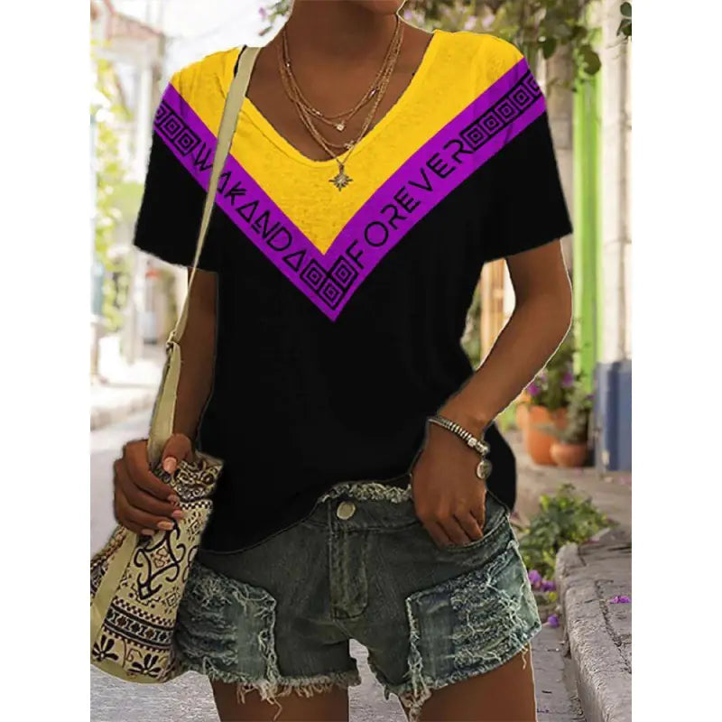 3D Printed Summer V-Neck T-Shirt for Women