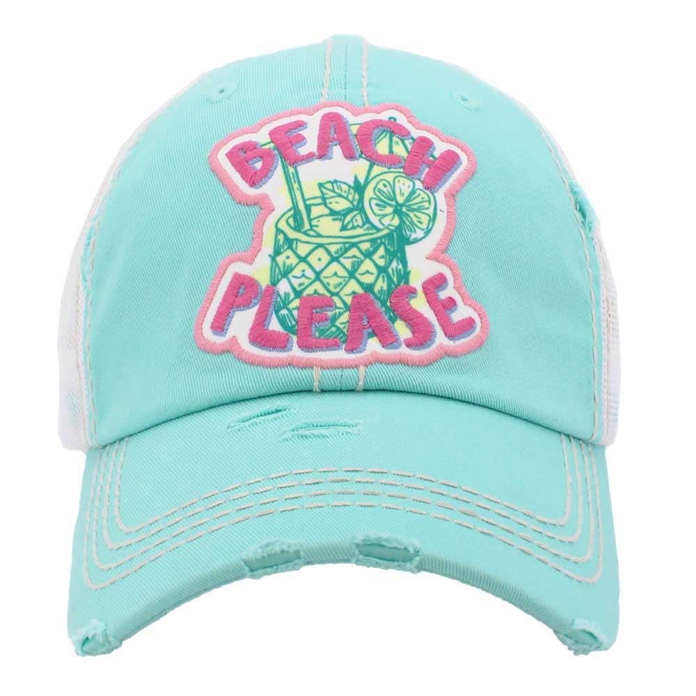 Beach Please Message Mesh Back Vintage Baseball Cap