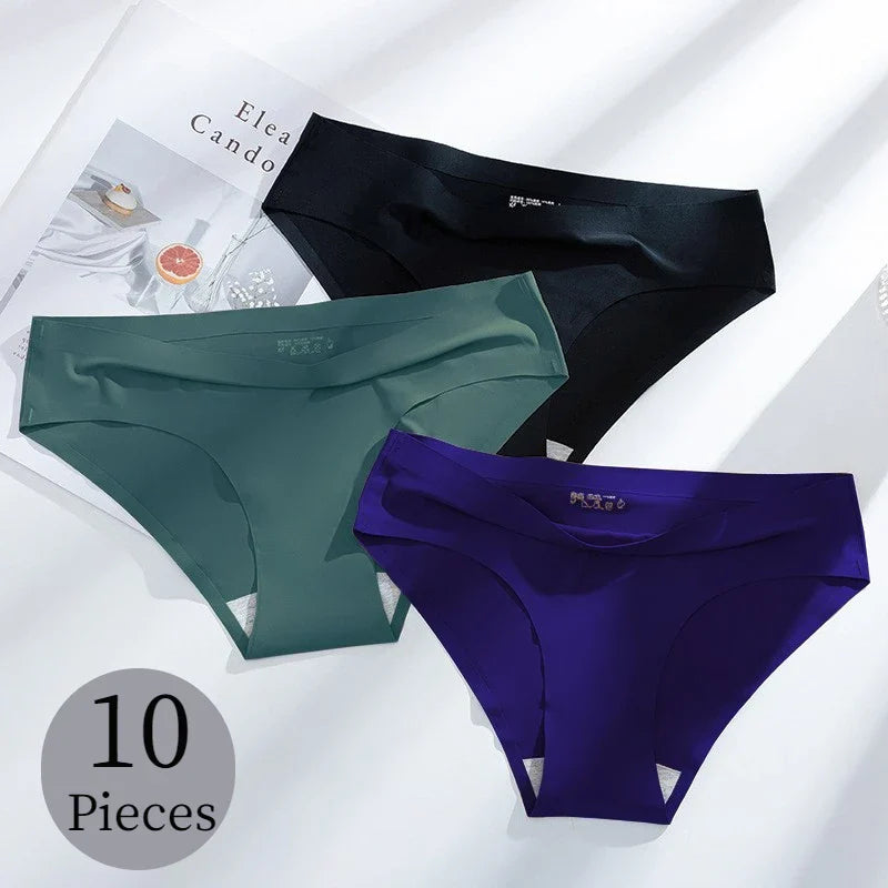 10PCS/Set Seamless women's Comfortable Underwear Silk Satin Breathable