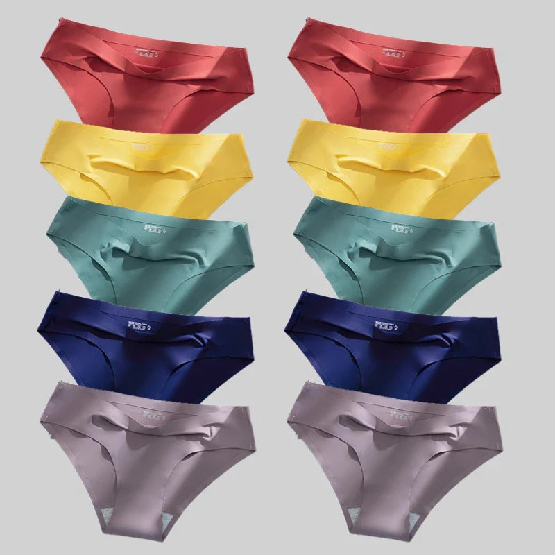 10PCS/Set Seamless women's Comfortable Underwear Silk Satin Breathable