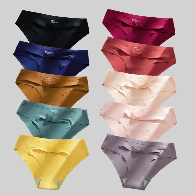 10PCS/Set Seamless women's Comfortable Underwear Silk Satin Breathable