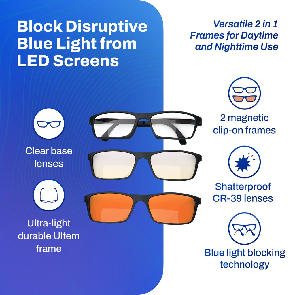 Versa Blue Light Blocking Glasses – 2 in 1 Clip On Lenses