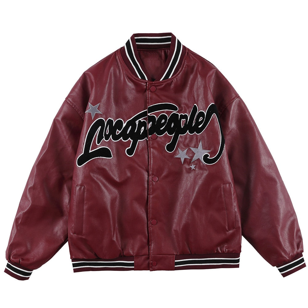 Jacket Men Furry Letter Star Leather Oversized Bomber Coats Couple All-match College Style High Street Baseball Outwear-2